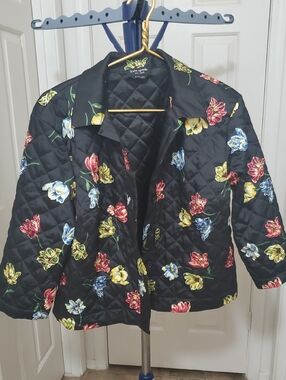 kate spade Black Quilted Floral Puffer Jacket